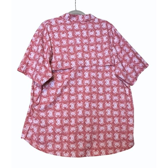 Izod Saltwater Mens XXL Red White Crab Print Short Sleeve Button-Up Summer Shirt - Picture 4 of 11